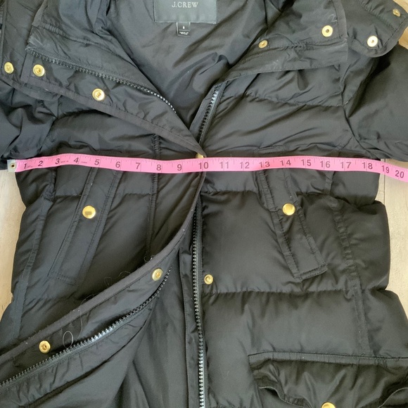 J Crew Down Filled Hooded Puffer Coat Jacket Faux Fur Trim Black SZ S - Picture 12 of 16